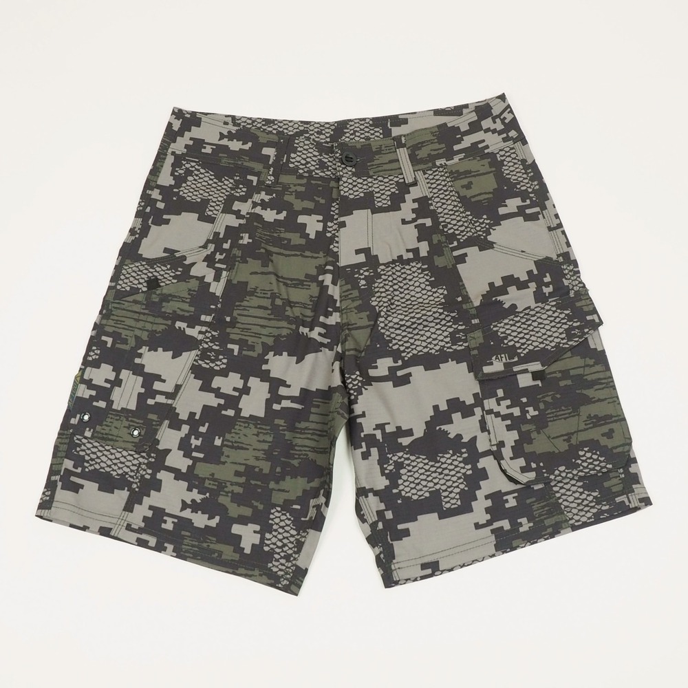New Aftco Hybrid Chino Fishing Cargo Shorts Mens 32 Brown Camo Outdoor Gear